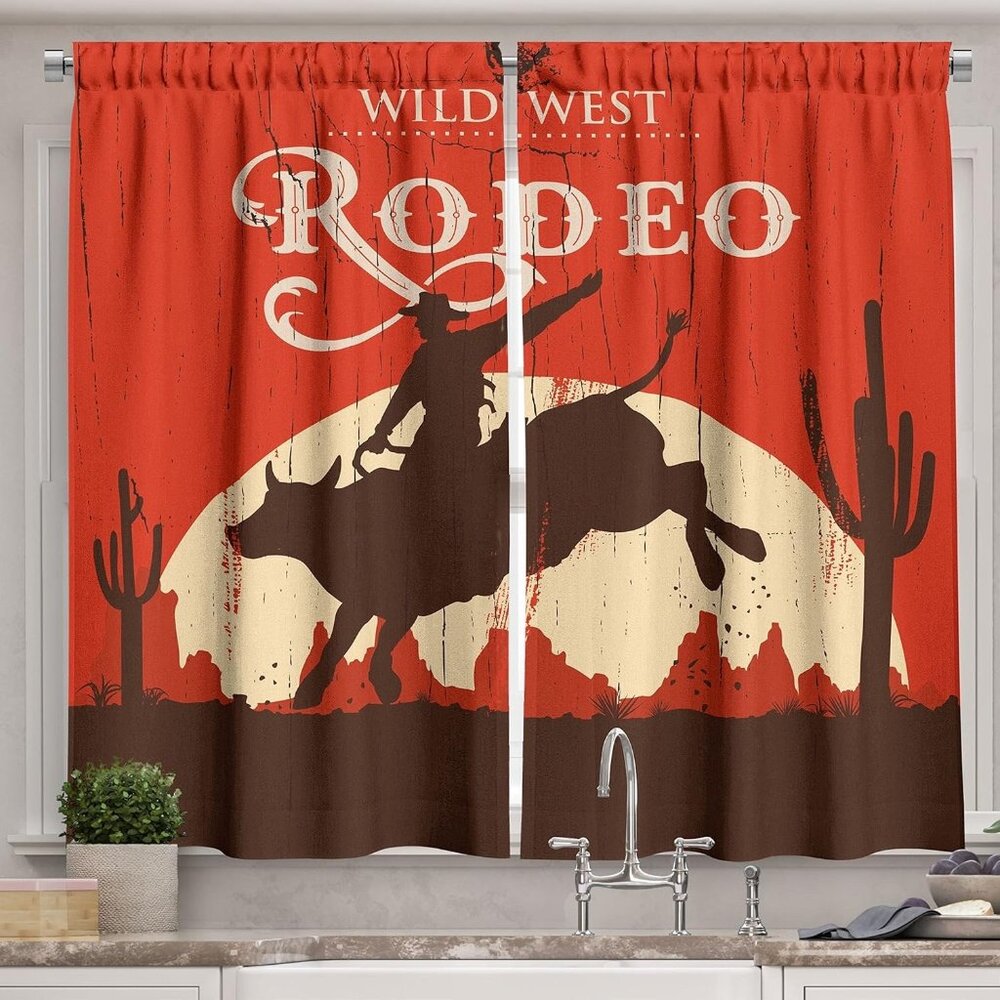 Rodeo 2 Panel Kitchen Curtain 55 W x 45 H - New In Package